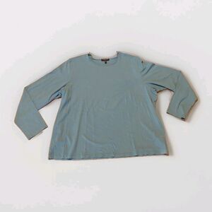 Eileen Fisher Woman Top Shirt Womens 2X Teal Long Sleeve Heavyweight Stretch